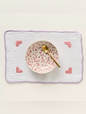 NEW Anthropologie Quilted Heart Reversible Placemat, Set of 2